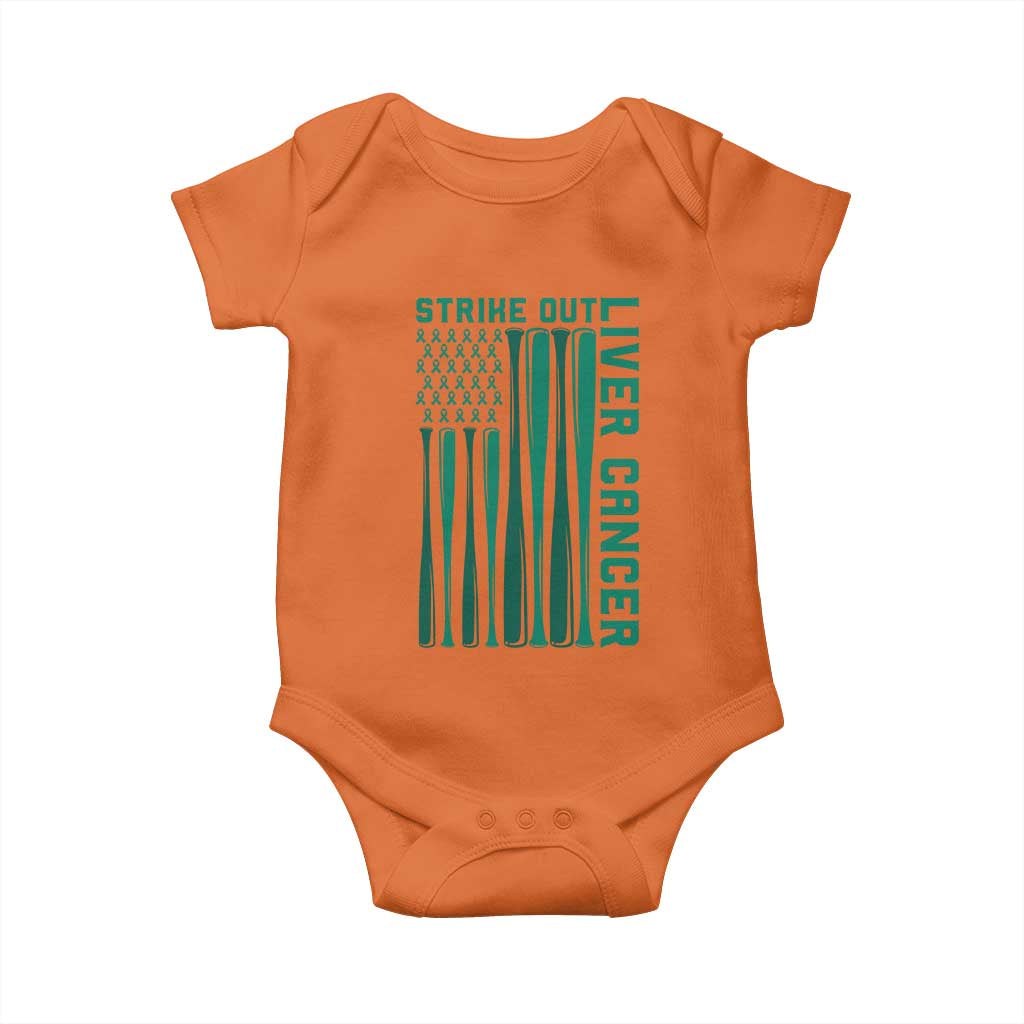 Strike Out Liver Cancer Baseball Baby Onesie American Flag Support Gift