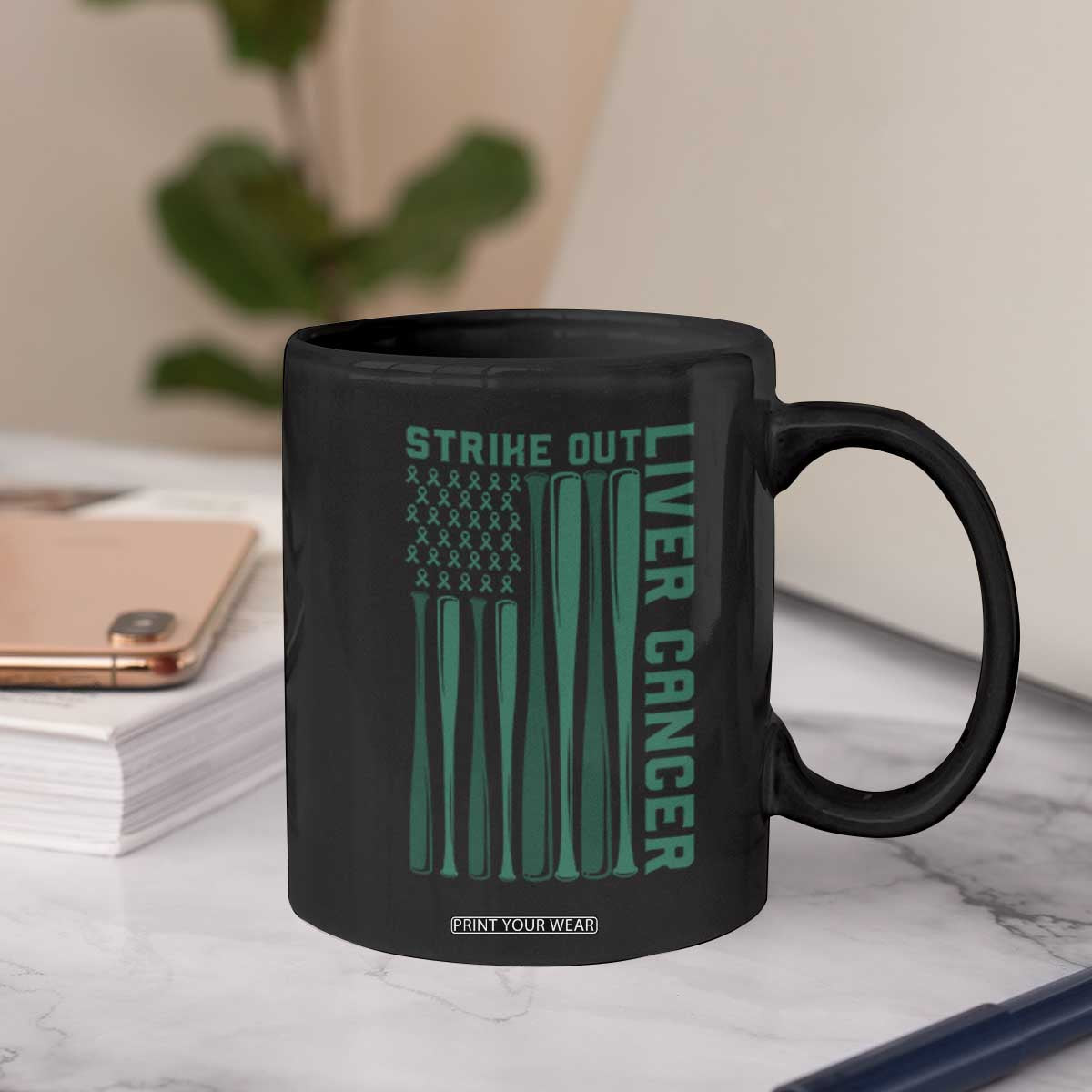 Strike Out Liver Cancer Baseball Coffee Mug American Flag Support Gift