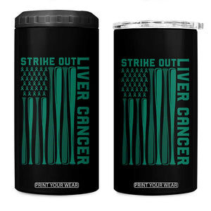 Strike Out Liver Cancer Baseball 4 in 1 Can Cooler Tumbler American Flag Support Gift