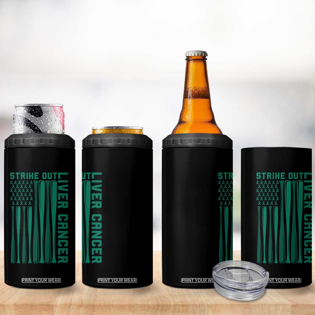 Strike Out Liver Cancer Baseball 4 in 1 Can Cooler Tumbler American Flag Support Gift