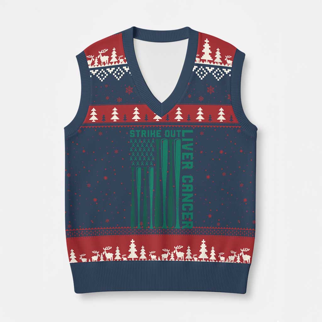 Strike Out Liver Cancer Baseball V-Neck Knit Sweater Vest American Flag Support Gift TS12 Navy Red Print Your Wear