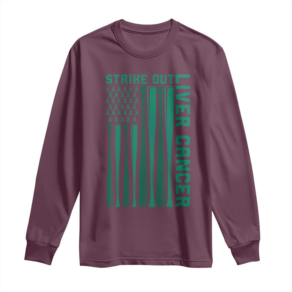 Strike Out Liver Cancer Baseball Long Sleeve Shirt American Flag Support Gift