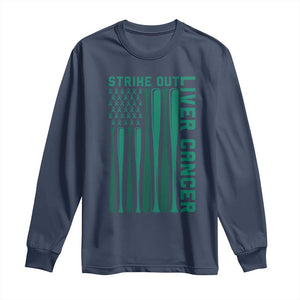 Strike Out Liver Cancer Baseball Long Sleeve Shirt American Flag Support Gift