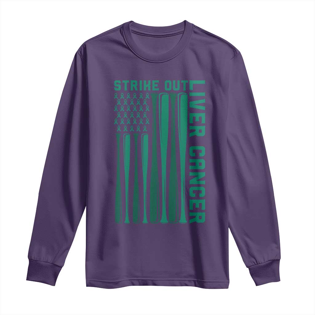 Strike Out Liver Cancer Baseball Long Sleeve Shirt American Flag Support Gift