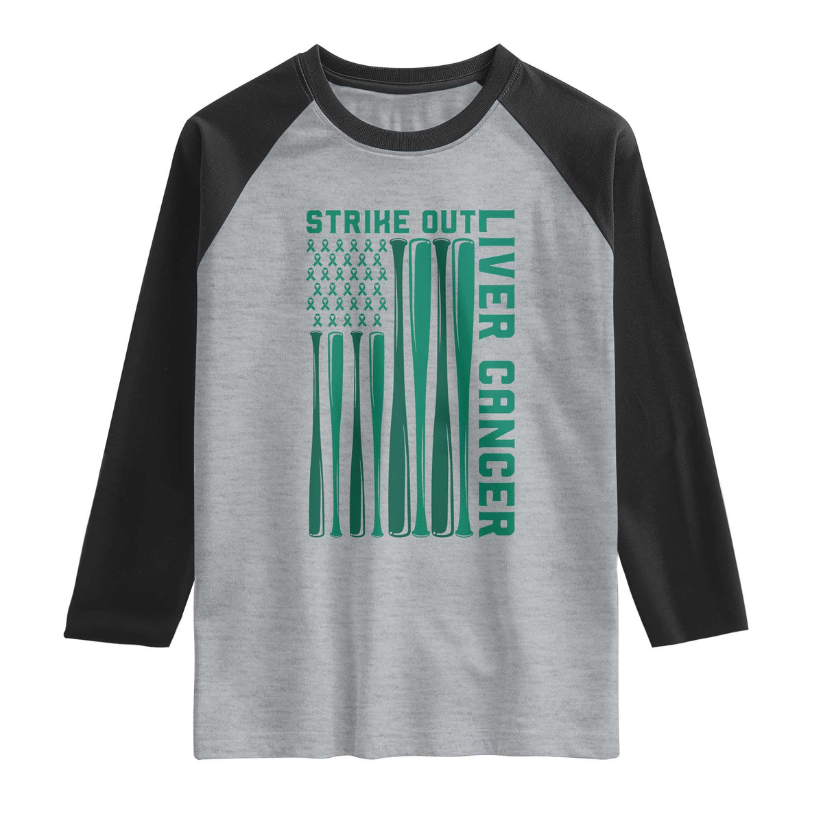 Strike Out Liver Cancer Baseball Raglan Shirt American Flag Support Gift