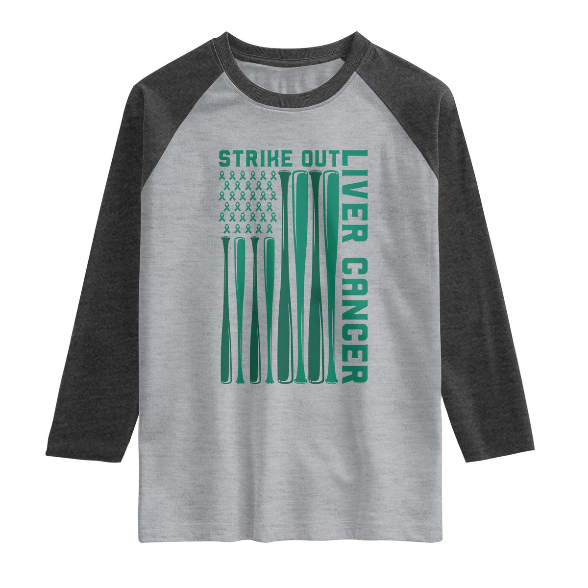 Strike Out Liver Cancer Baseball Raglan Shirt American Flag Support Gift