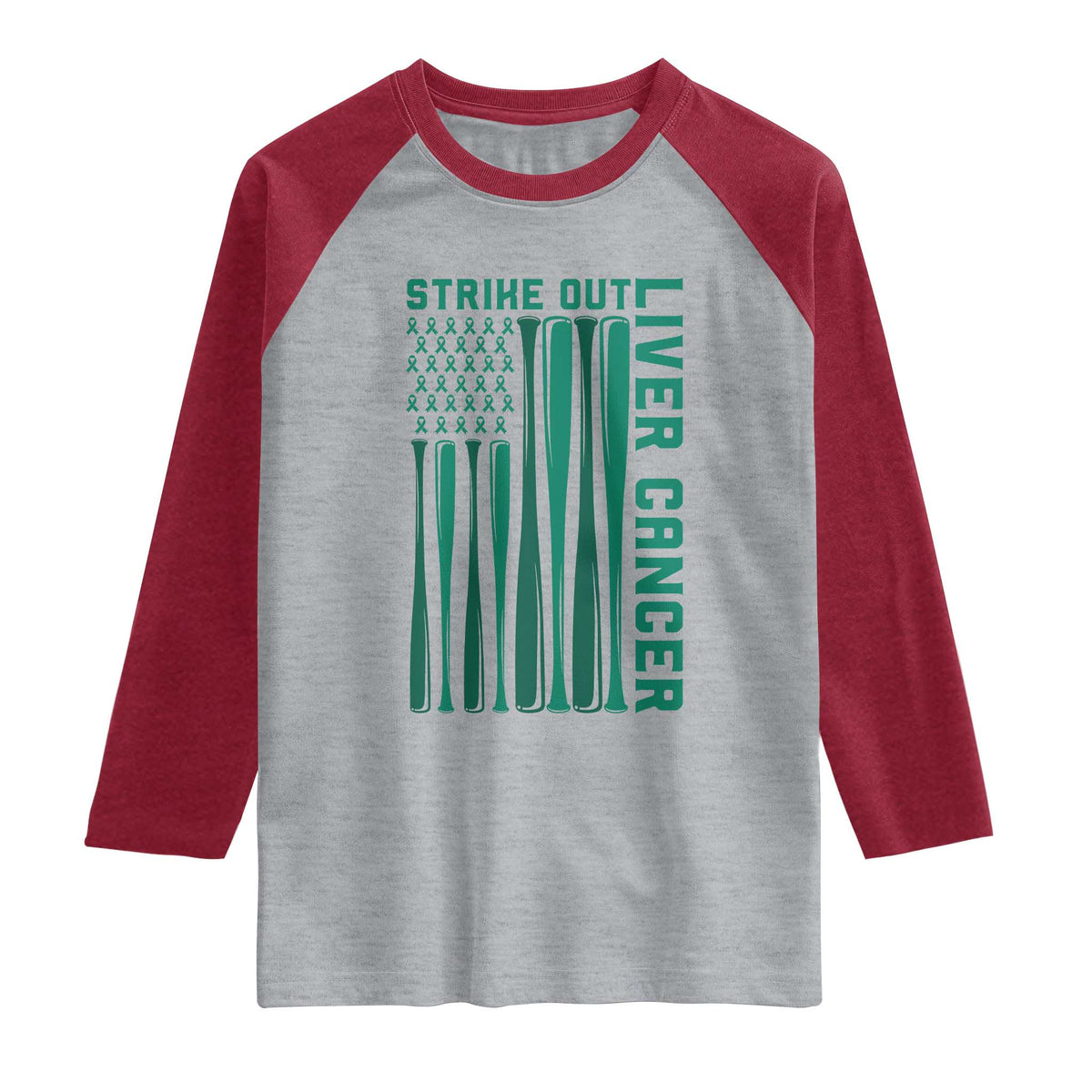 Strike Out Liver Cancer Baseball Raglan Shirt American Flag Support Gift