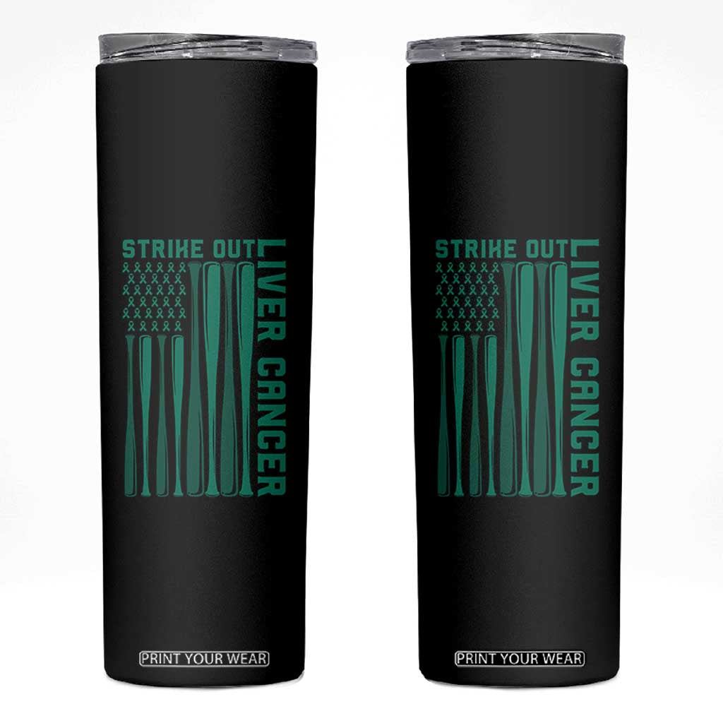 Strike Out Liver Cancer Baseball Skinny Tumbler American Flag Support Gift