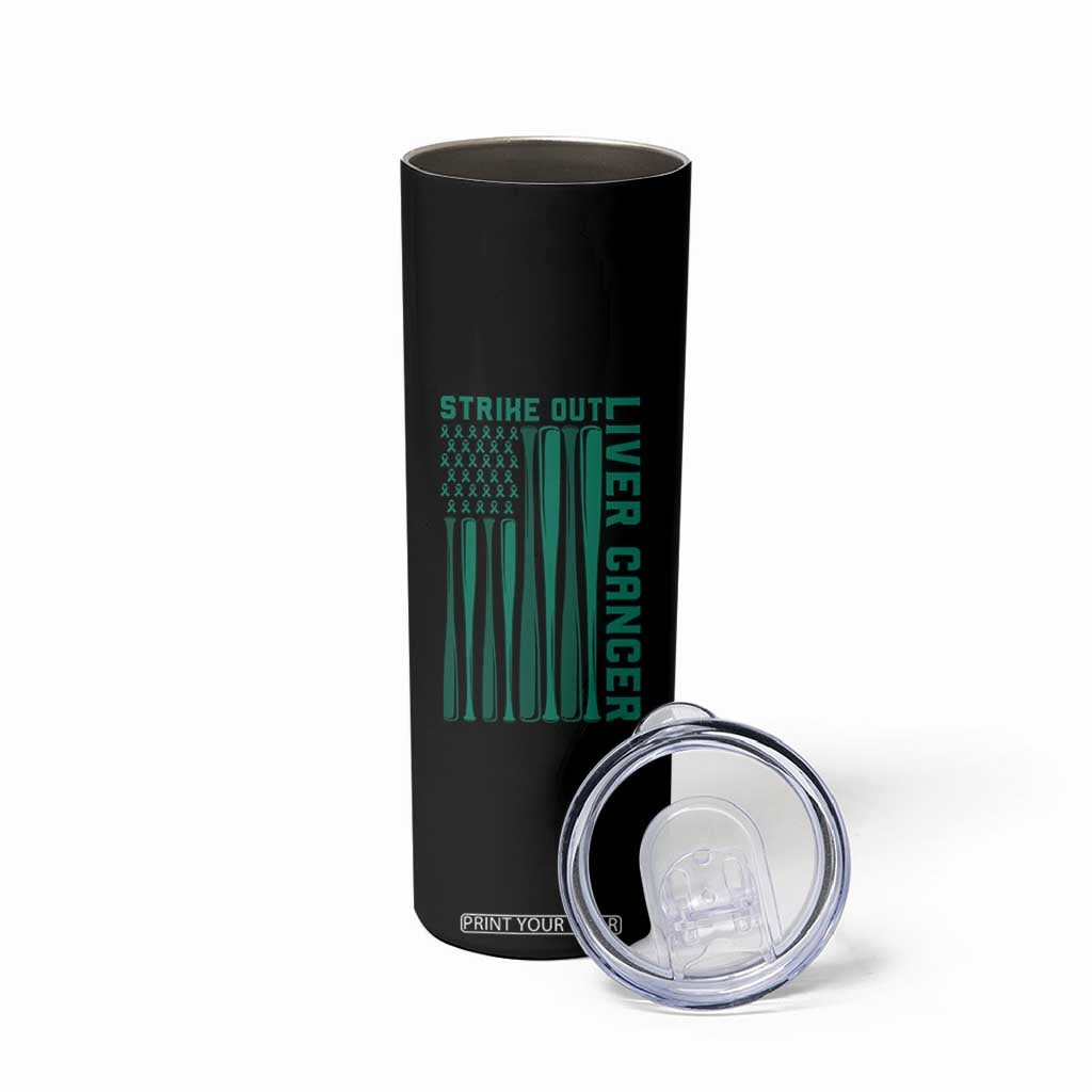 Strike Out Liver Cancer Baseball Skinny Tumbler American Flag Support Gift