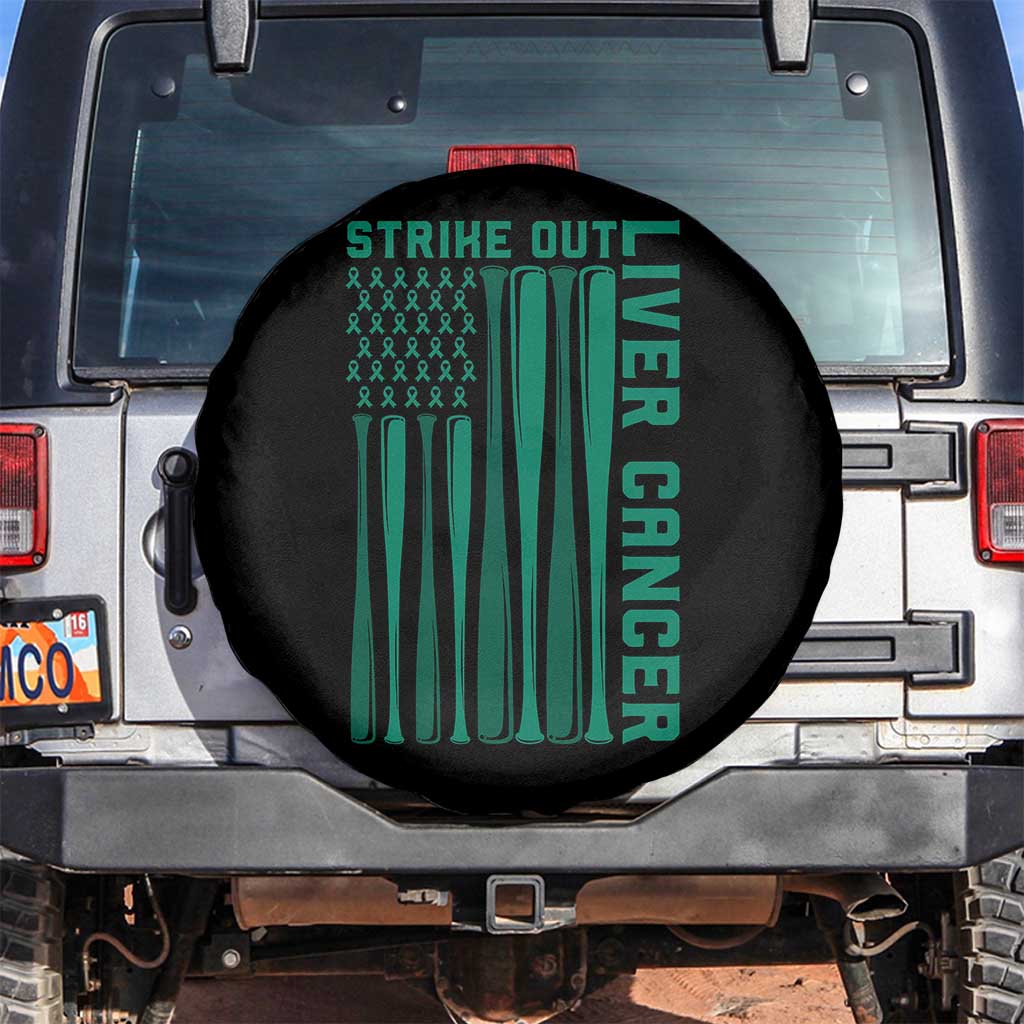 Strike Out Liver Cancer Baseball Spare Tire Cover American Flag Support Gift