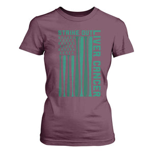 Strike Out Liver Cancer Baseball T Shirt For Women American Flag Support Gift