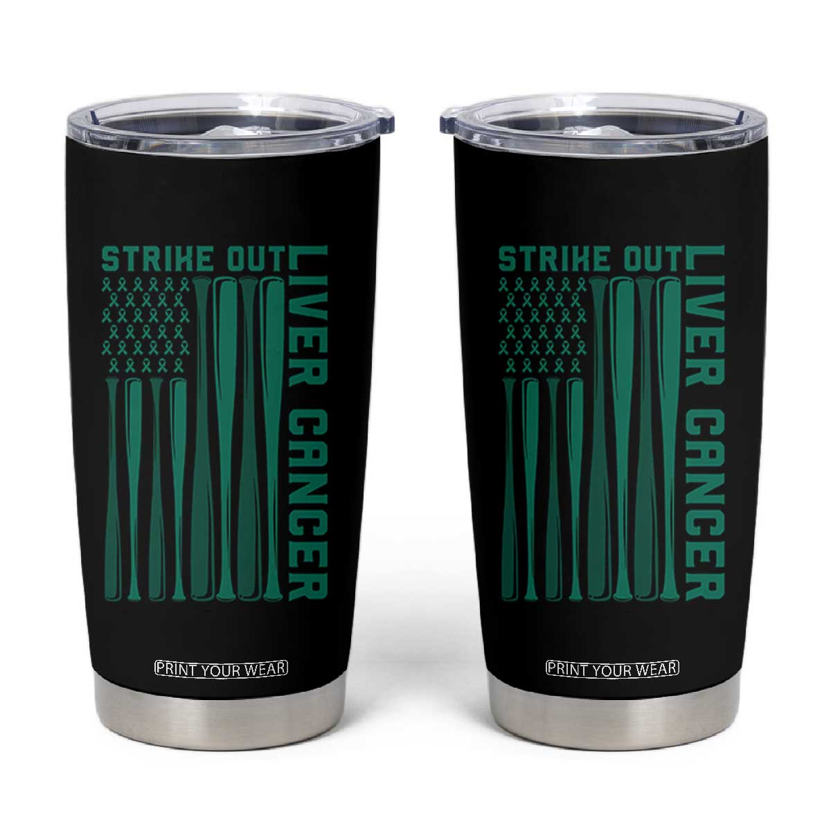 Strike Out Liver Cancer Baseball Tumbler Cup American Flag Support Gift
