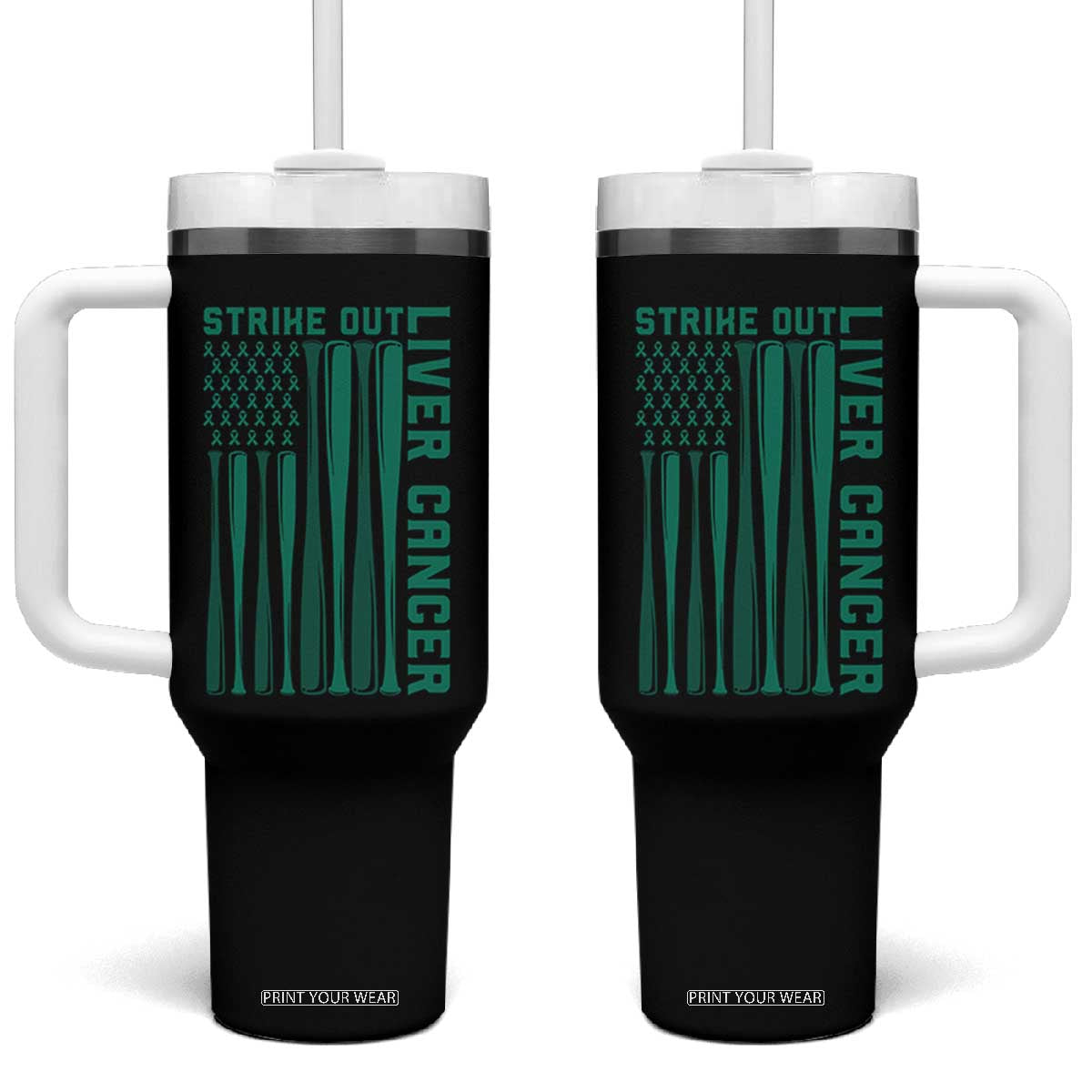 Strike Out Liver Cancer Baseball Tumbler With Handle American Flag Support Gift