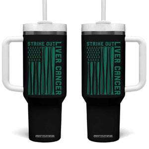 Strike Out Liver Cancer Baseball Tumbler With Handle American Flag Support Gift