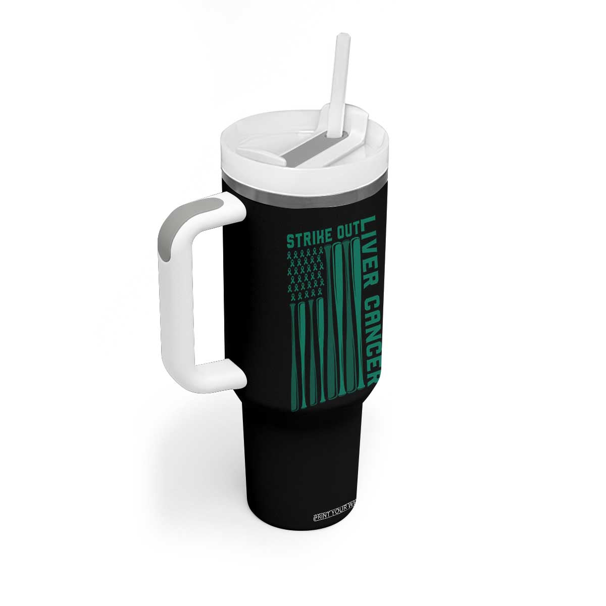 Strike Out Liver Cancer Baseball Tumbler With Handle American Flag Support Gift