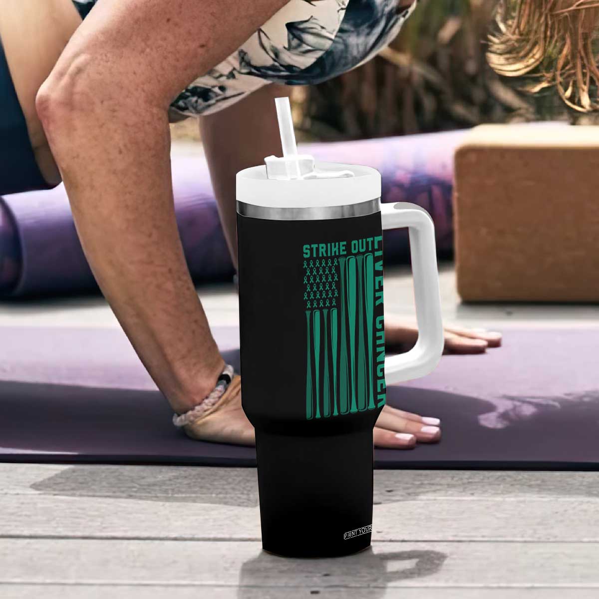 Strike Out Liver Cancer Baseball Tumbler With Handle American Flag Support Gift