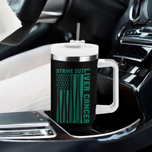 Strike Out Liver Cancer Baseball Tumbler With Handle American Flag Support Gift