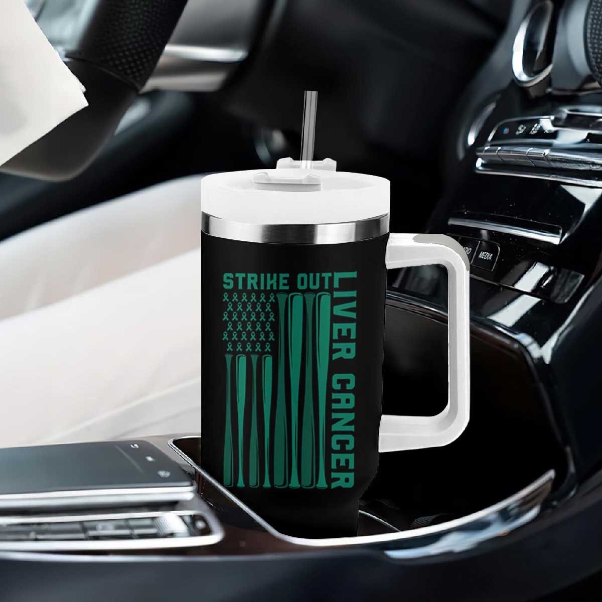 Strike Out Liver Cancer Baseball Tumbler With Handle American Flag Support Gift