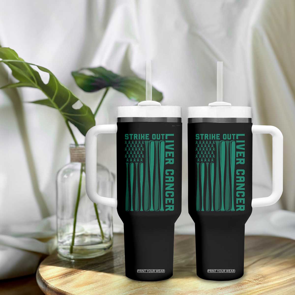 Strike Out Liver Cancer Baseball Tumbler With Handle American Flag Support Gift