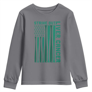 Strike Out Liver Cancer Baseball Youth Sweatshirt American Flag Support Gift