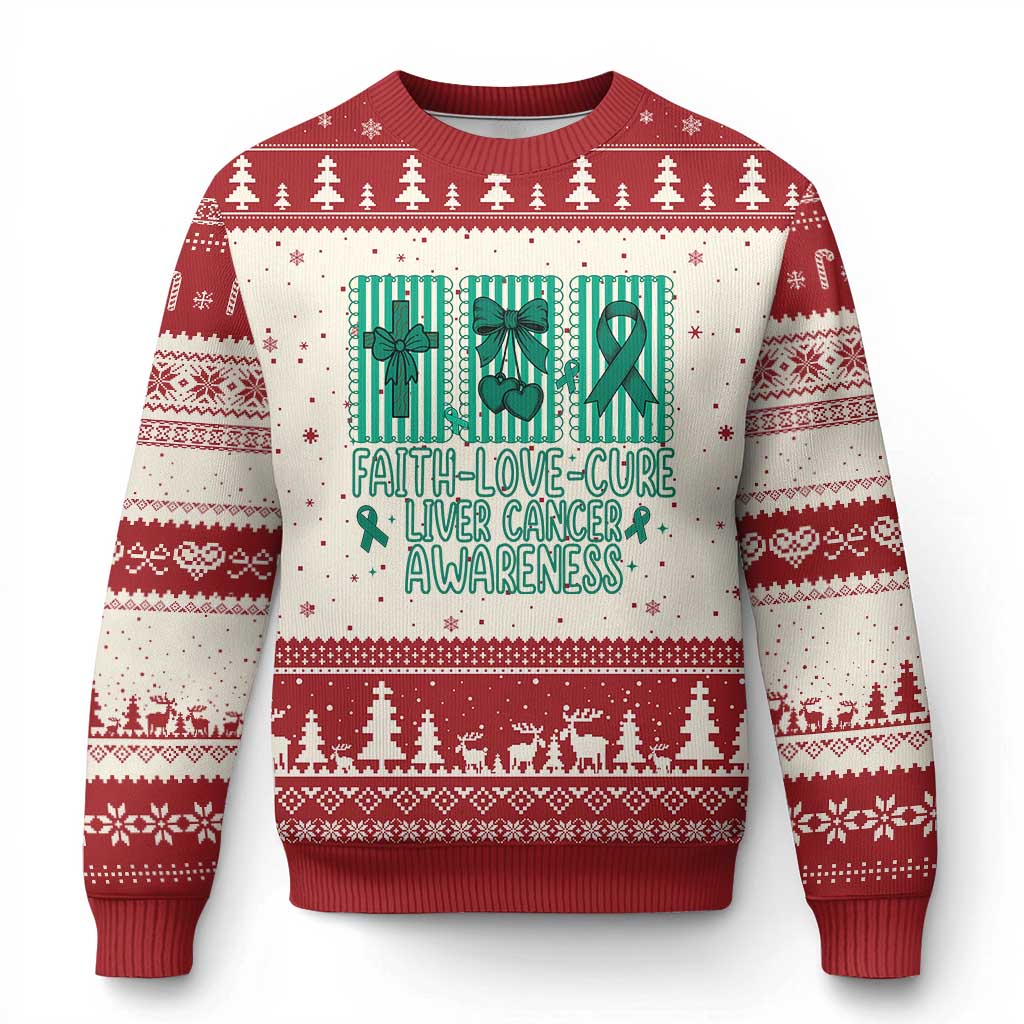 Faith Love And Cure Liver Cancer Awareness Ugly Christmas Sweater Hope Survivor Support