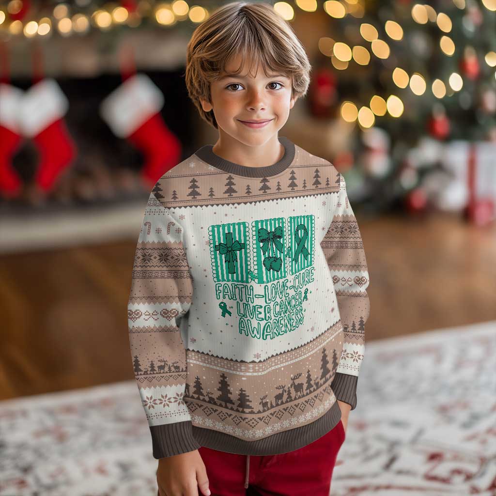 Faith Love And Cure Liver Cancer Awareness Ugly Christmas Sweater Hope Survivor Support