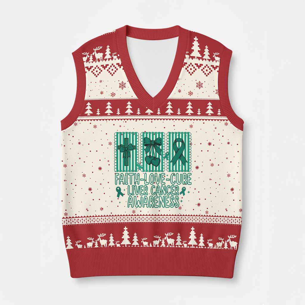 Faith Love And Cure Liver Cancer Awareness V-Neck Knit Sweater Vest Hope Survivor Support