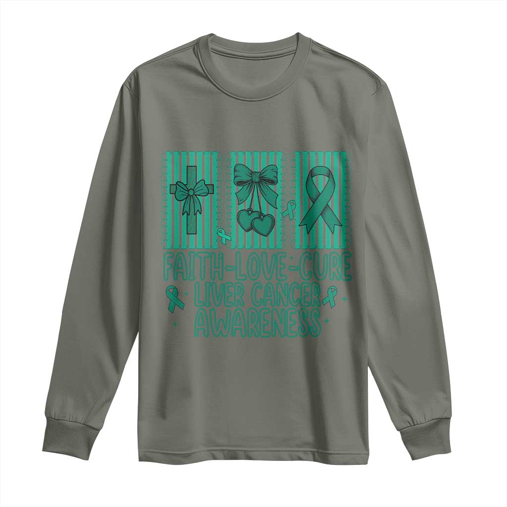 Faith Love And Cure Liver Cancer Awareness Long Sleeve Shirt Hope Survivor Support