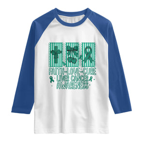 Faith Love And Cure Liver Cancer Awareness Raglan Shirt Hope Survivor Support