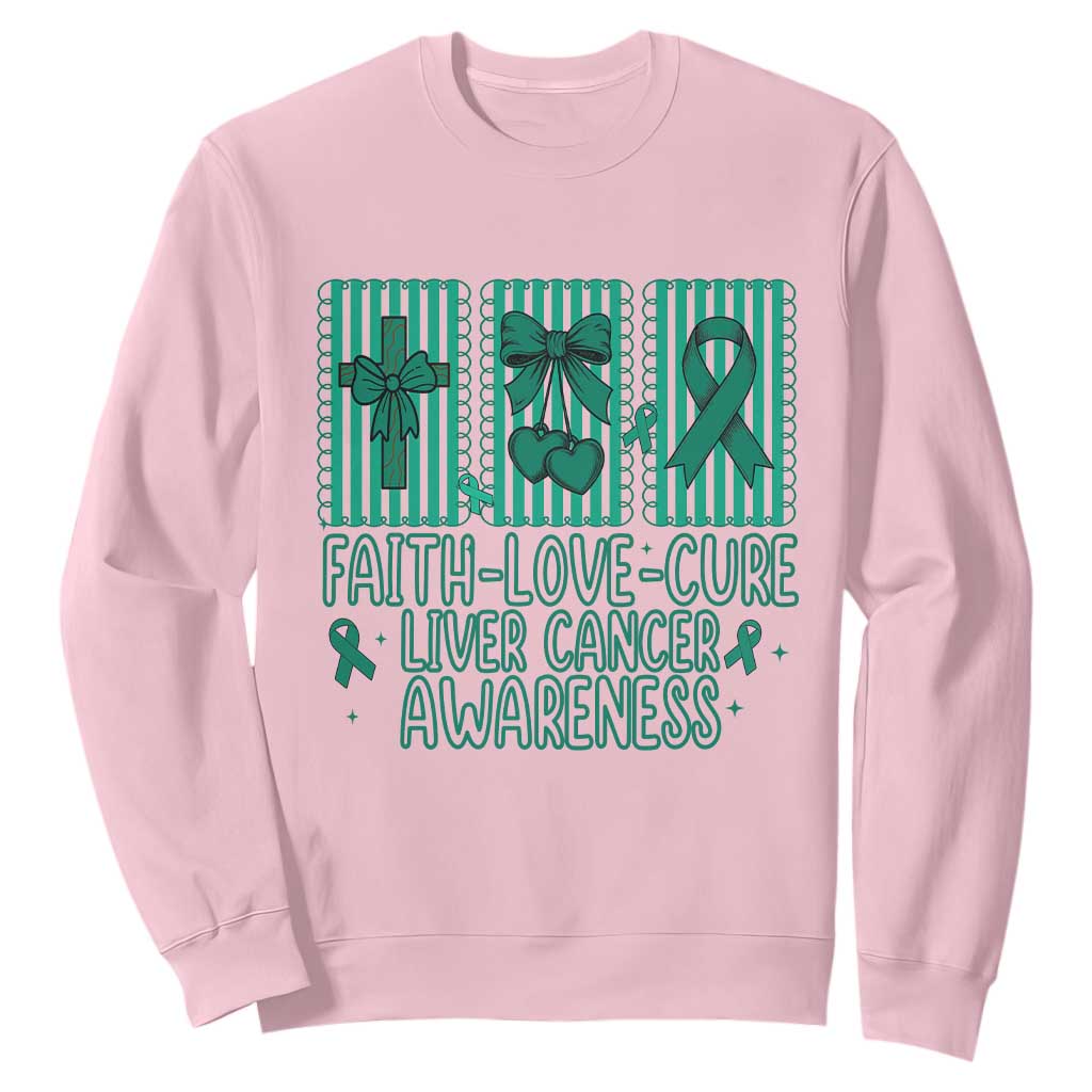 Faith Love And Cure Liver Cancer Awareness Sweatshirt Hope Survivor Support