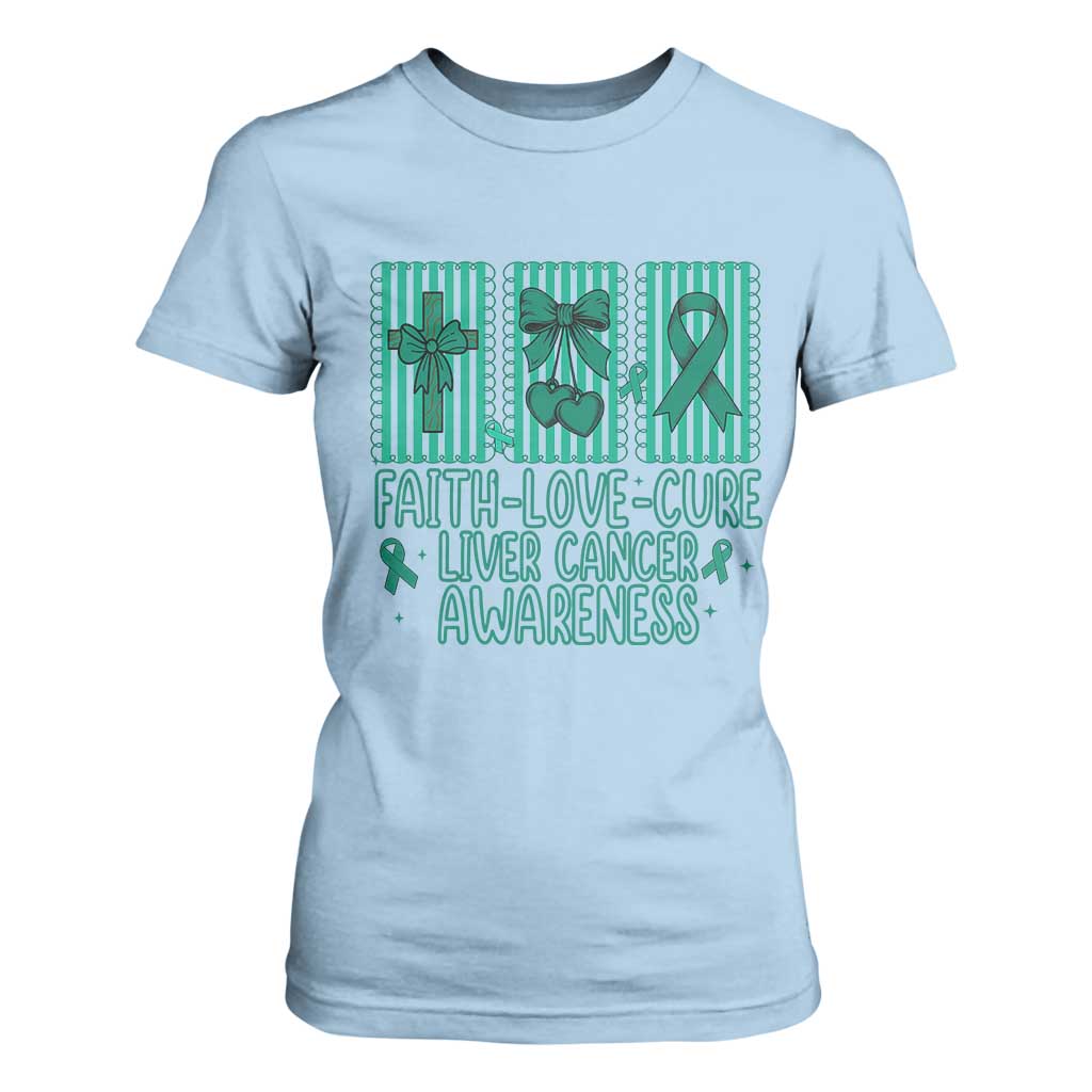Faith Love And Cure Liver Cancer Awareness T Shirt For Women Hope Survivor Support