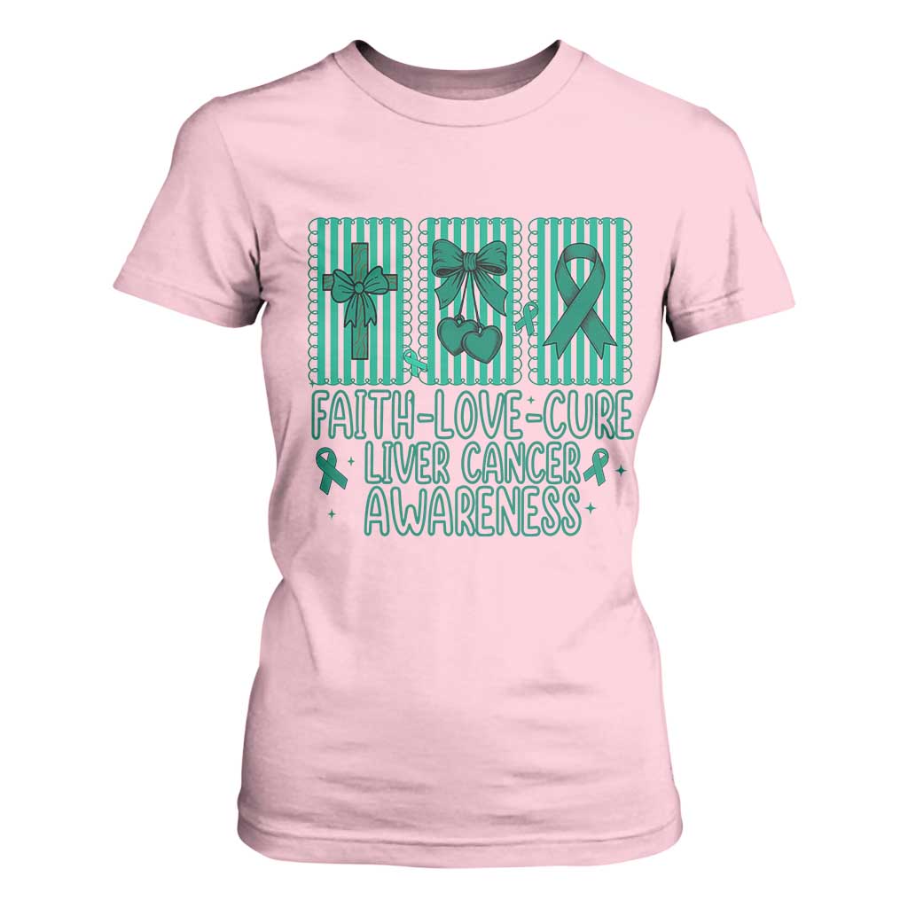 Faith Love And Cure Liver Cancer Awareness T Shirt For Women Hope Survivor Support