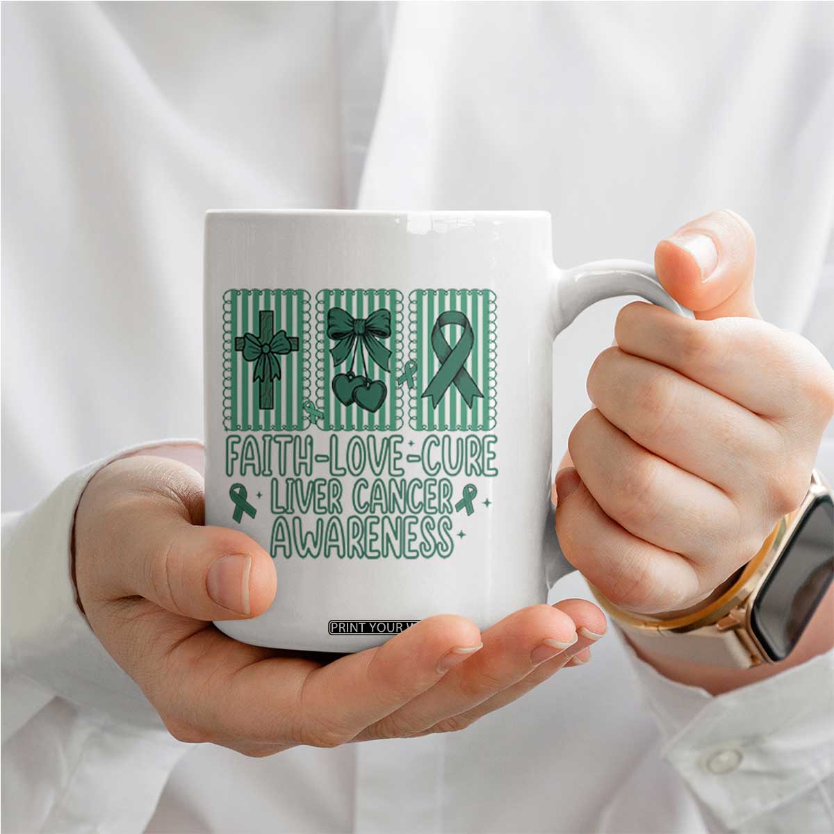 Faith Love And Cure Liver Cancer Awareness Coffee Mug Hope Survivor Support