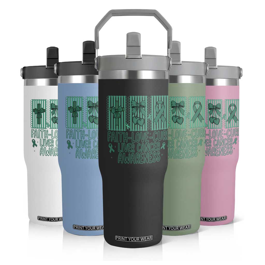 Faith Love And Cure Liver Cancer Awareness Flip Straw Tumbler Hope Survivor Support
