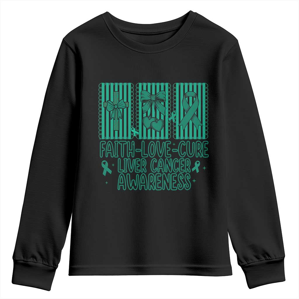 Faith Love And Cure Liver Cancer Awareness Youth Sweatshirt Hope Survivor Support