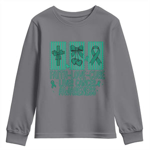 Faith Love And Cure Liver Cancer Awareness Youth Sweatshirt Hope Survivor Support