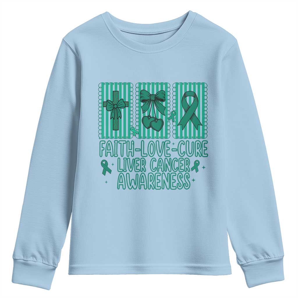 Faith Love And Cure Liver Cancer Awareness Youth Sweatshirt Hope Survivor Support