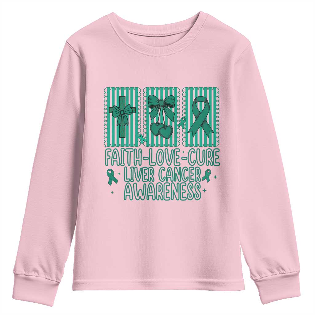 Faith Love And Cure Liver Cancer Awareness Youth Sweatshirt Hope Survivor Support