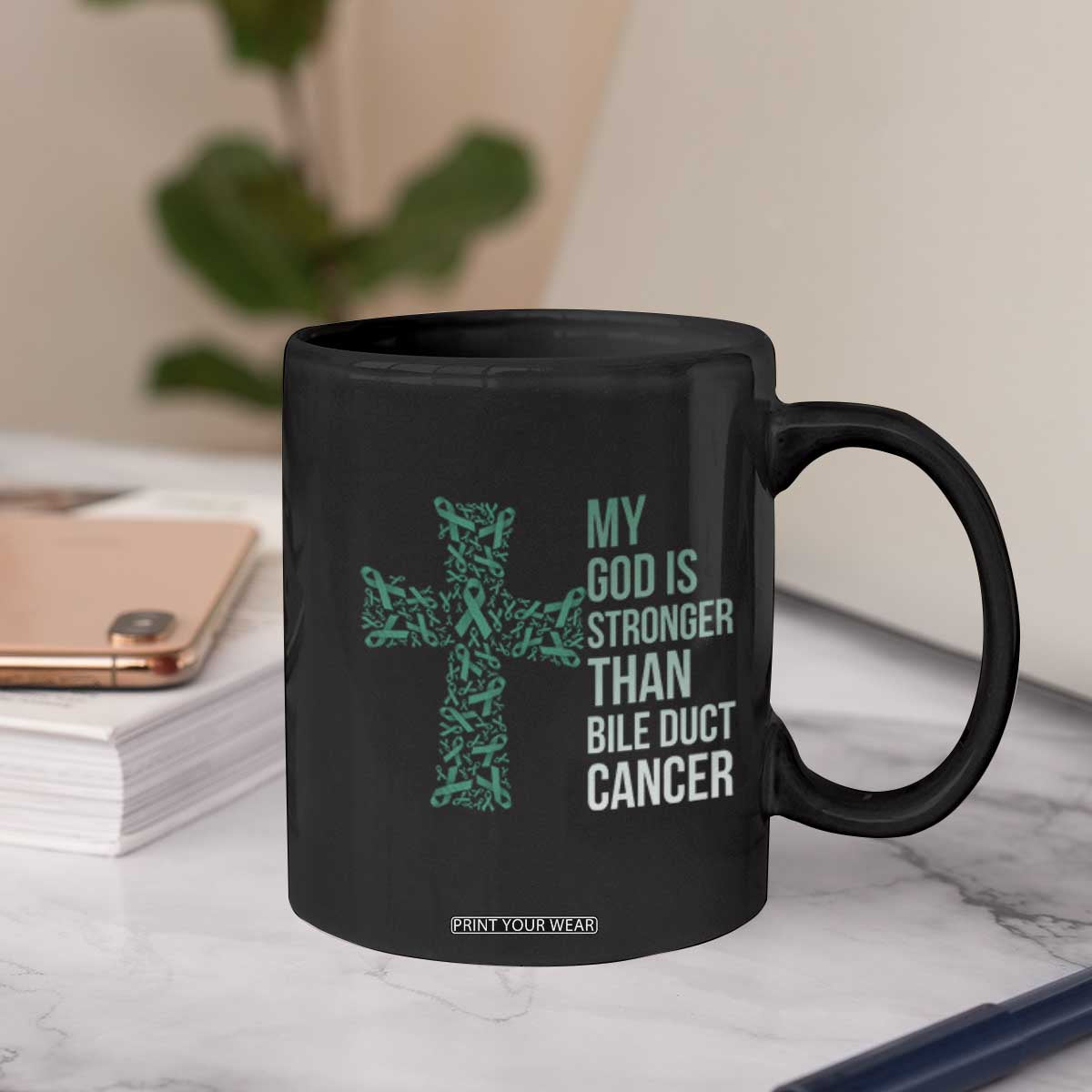 My God Is Stronger Than Bile Duct Cancer Coffee Mug Faith Over Fear Support Gift