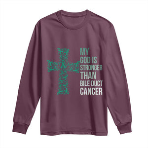 My God Is Stronger Than Bile Duct Cancer Long Sleeve Shirt Faith Over Fear Support Gift