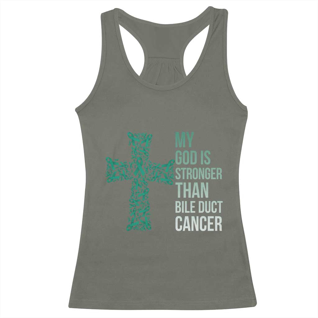 My God Is Stronger Than Bile Duct Cancer Racerback Tank Top Faith Over Fear Support Gift