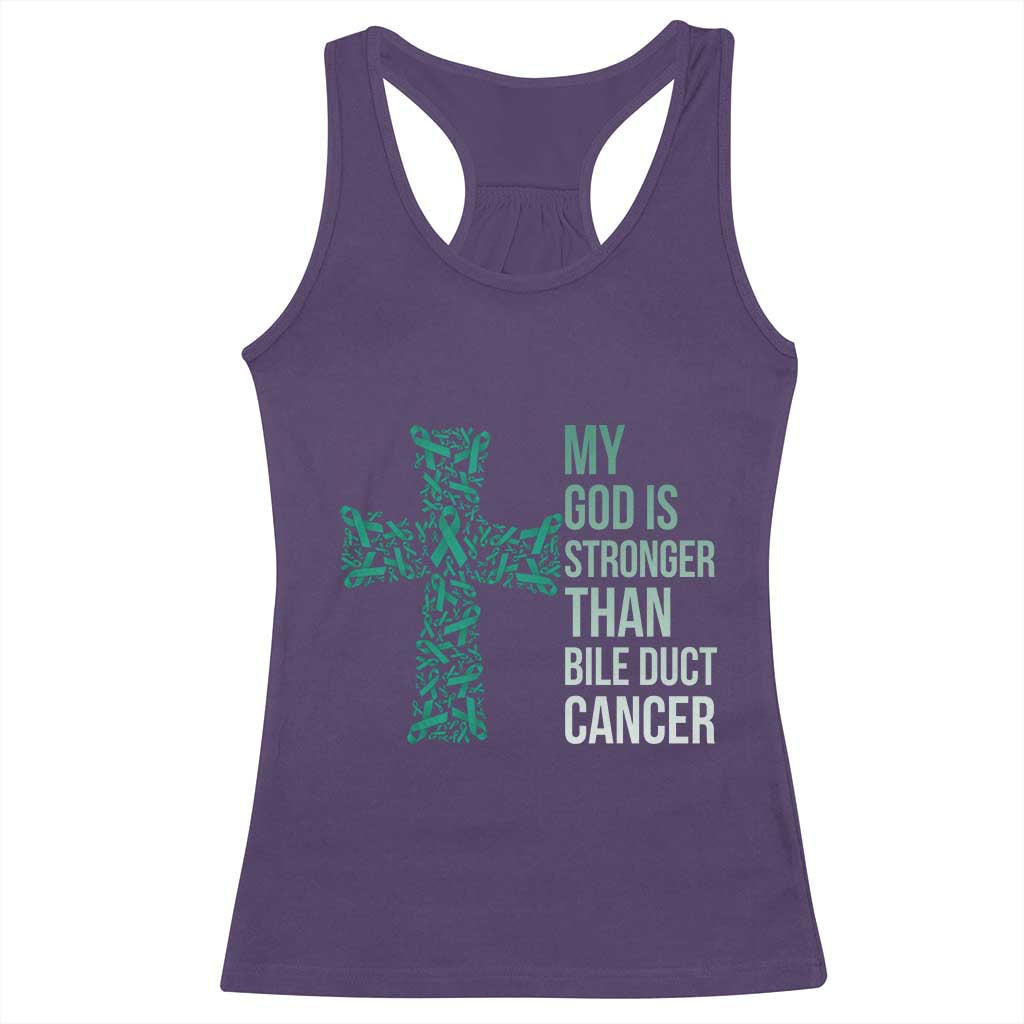 My God Is Stronger Than Bile Duct Cancer Racerback Tank Top Faith Over Fear Support Gift