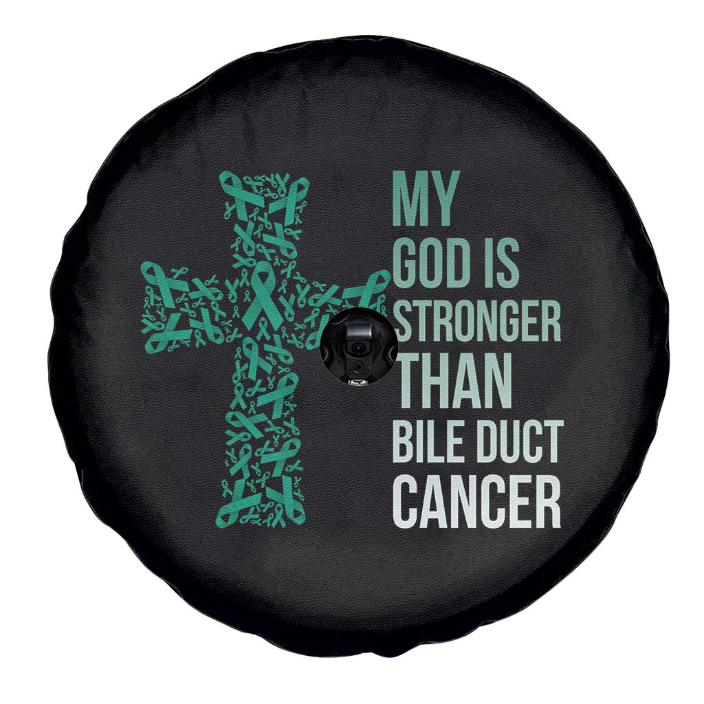 My God Is Stronger Than Bile Duct Cancer Spare Tire Cover Faith Over Fear Support Gift