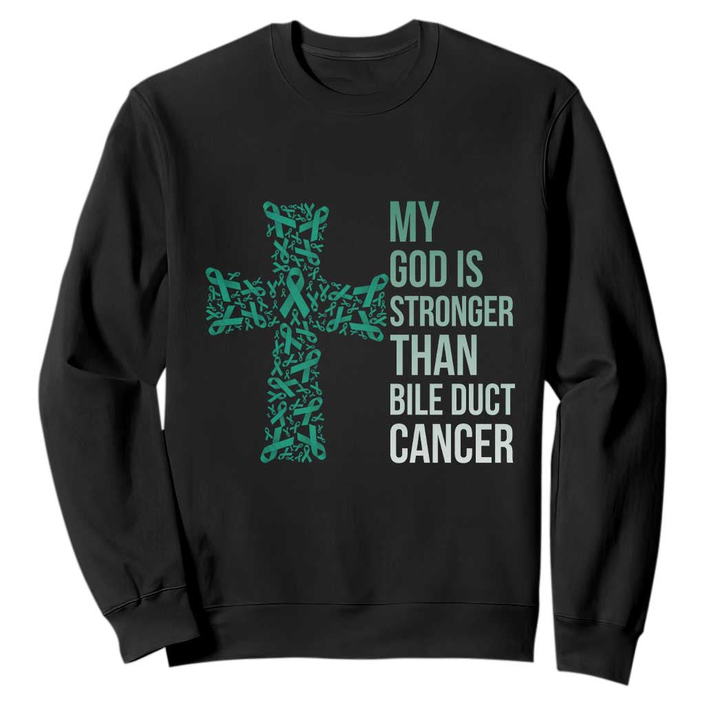 My God Is Stronger Than Bile Duct Cancer Sweatshirt Faith Over Fear Support Gift TS12 Black Print Your Wear