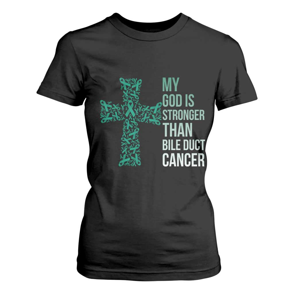 My God Is Stronger Than Bile Duct Cancer T Shirt For Women Faith Over Fear Support Gift TS12 Black Print Your Wear