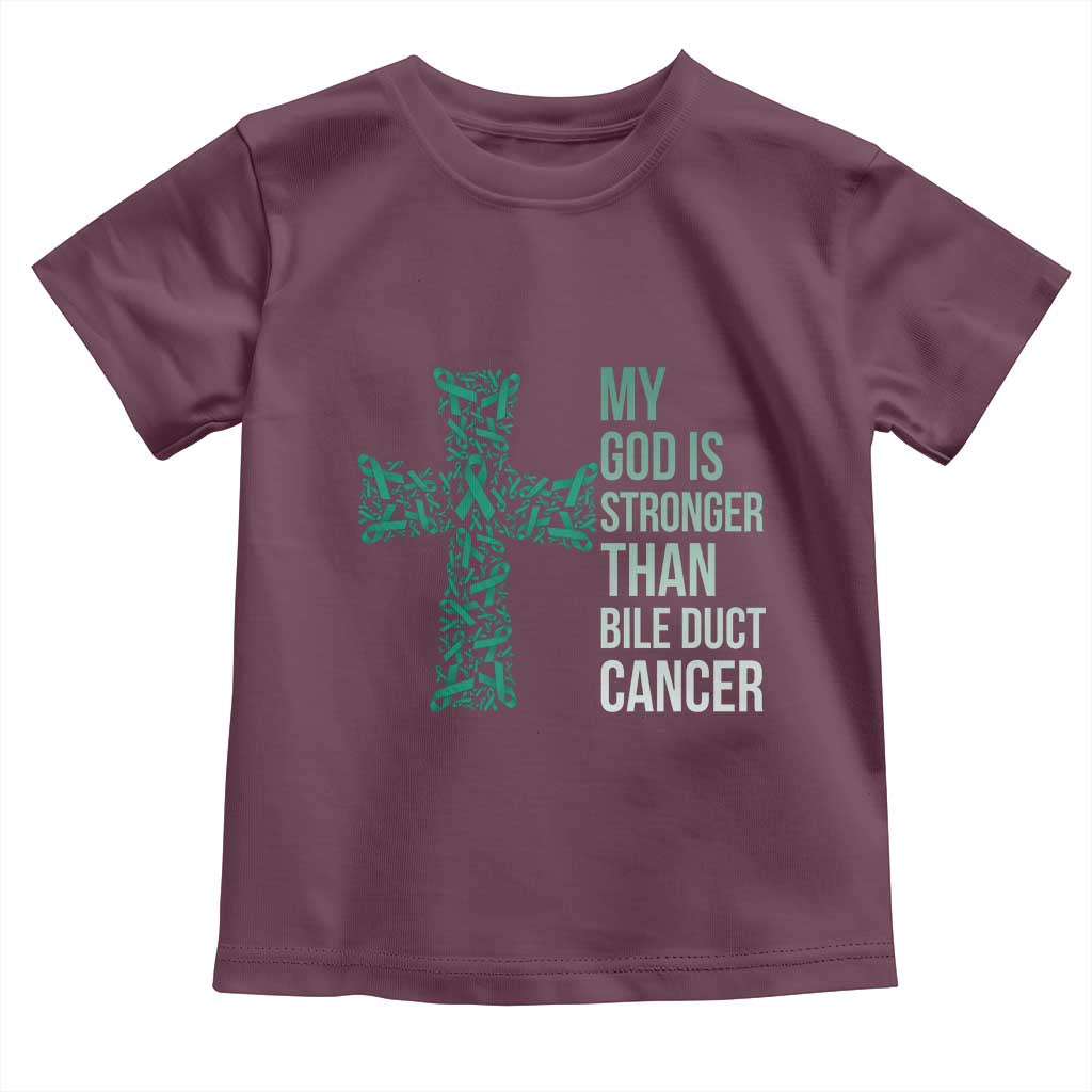 My God Is Stronger Than Bile Duct Cancer Toddler T Shirt Faith Over Fear Support Gift