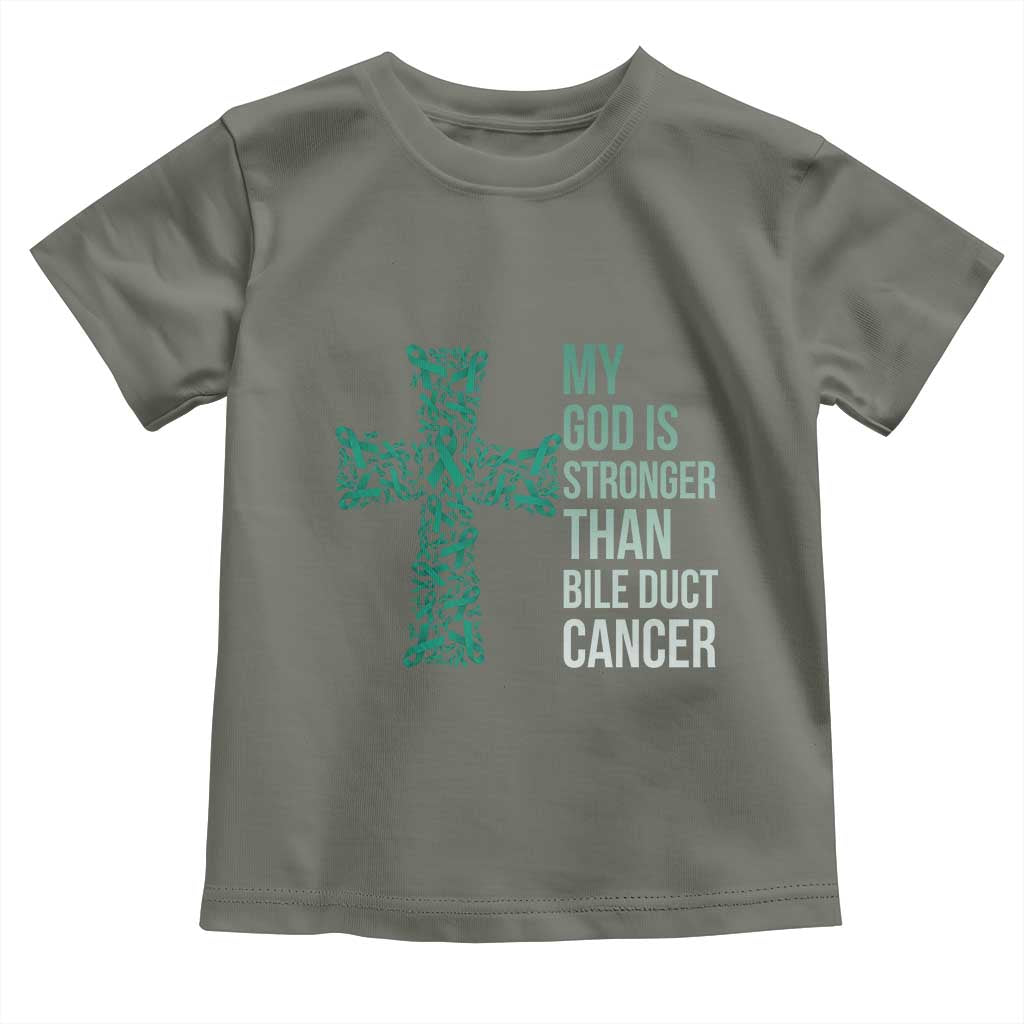 My God Is Stronger Than Bile Duct Cancer Toddler T Shirt Faith Over Fear Support Gift