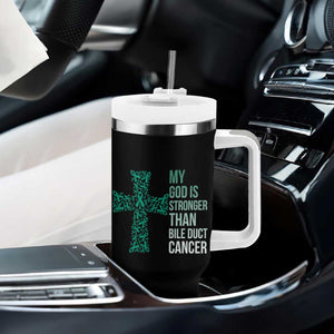 My God Is Stronger Than Bile Duct Cancer Tumbler With Handle Faith Over Fear Support Gift