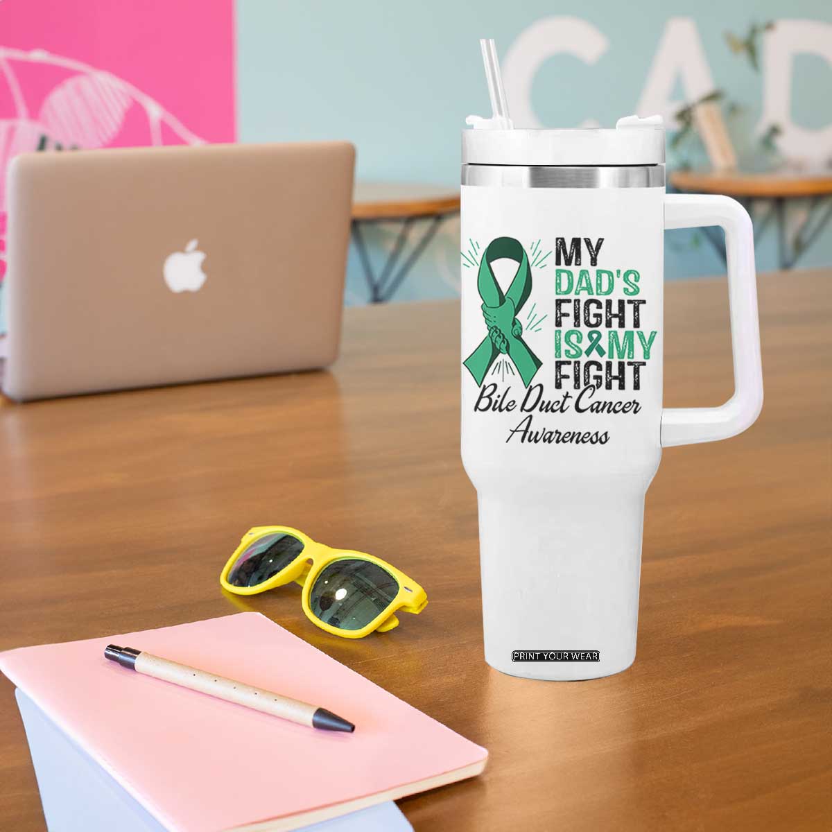 Cholangiocarcinoma Support Warrior Gift Tumbler With Handle My Dad Fight My Fight