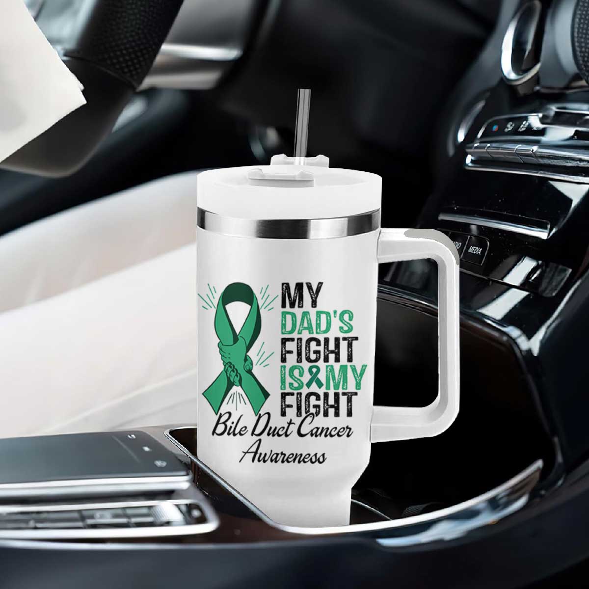 Cholangiocarcinoma Support Warrior Gift Tumbler With Handle My Dad Fight My Fight